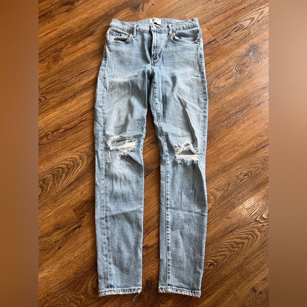 Agolde Sophie Mid Rise Skinny Ankle Distressed Jeans in Coastal Blue Size 27